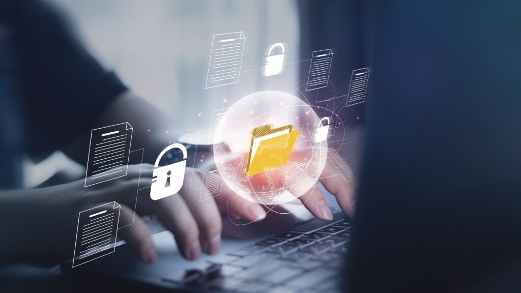 Online-Dokumente, Dateischutz und Cybersicherheit. Datenschutz beim Zugriff auf Daten.